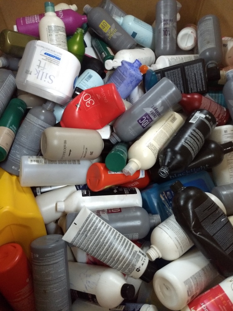 Hazardous salon waste example- Used cosmetic bottles
